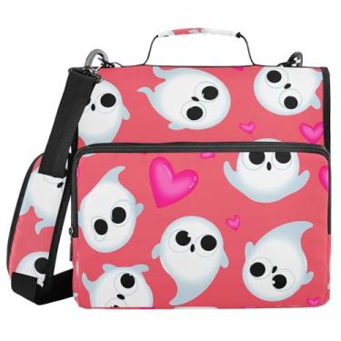 Imagem de Burbuja Pasta de fichário com zíper com 3 anéis de desenho animado fantasmas com lixa expansível e alça de ombro serve para laptop de 13 polegadas, vários bolsos para trabalho de escritório