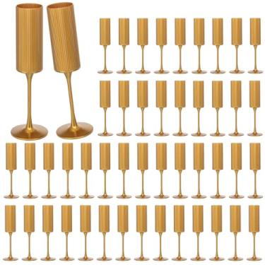 Imagem de Pacote com 48 taças de champanhe, taças de vinho de plástico de 170 g - reutilizáveis, elegantes para recepção de casamento, aniversário, brindes, festas - Taças de Mimosa vintage com haste longa