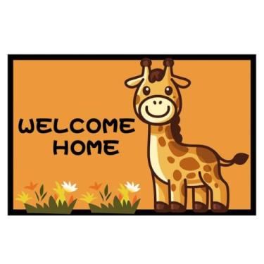 Imagem de Tapete Capacho Decorativo para Porta de Entrada, Poliéster Emborrachado, 60x40cm, Antiderrapante e Resistente, Durável e Decorativo, (GIRAFA)