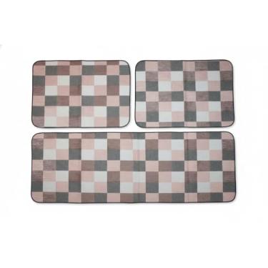 Imagem de Jogo de passadeira de cozinha tapete em jacquard antiderrapante 3 peças decoração impecável(Xadrez Rosé)