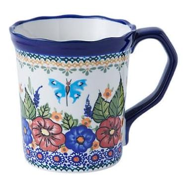 Imagem de Cteaffee Caneca de café de cerâmica de 370 ml, copo de cerâmica polonesa floral pintada à mão, caneca de chá grande de grés com alça, pode ir ao micro-ondas e à máquina de lavar louça (borboleta e