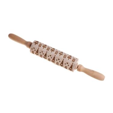 Imagem de KiBcsLic Rolo de madeira com natalino para confeitaria, gravado, com padrão esculpido para biscoitos, massa folhada e fondant, Style D
