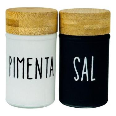 Imagem de Saleiro e Pimenteiro Doha 2 Peças em Vidro com Tampa de Bambu  Conjunt