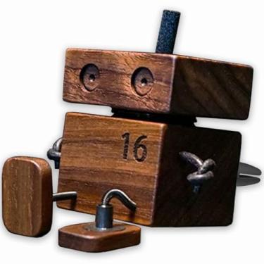 Imagem de Purificadores de ar de carro robô de madeira feliz reutilizável presentes clipe de ventilação de carro eliminador de odores acessórios de carro