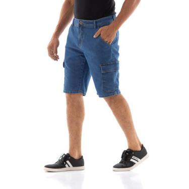 Imagem de Bermuda Jeans Masculina Arauto Confort Cargo, Azul médio, 48