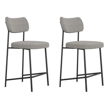 Imagem de Kit 02 Banquetas Médias Para Cozinha Lila Estofada Com Encosto Linho Cinza - Desk Design