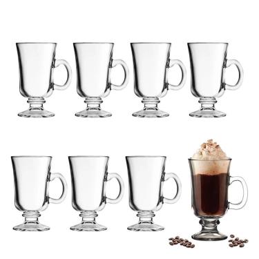 Imagem de Jogo 8 Xícara Para Cappuccino E Café Caneca Irish Irlandesa Vidro Transparente 114ml Ha...