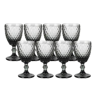 Imagem de Jogo 8 Taça De Vidro Bico De Abacaxi Cinza 340 Ml Agata Em Casa Tem