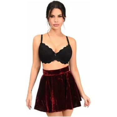 Imagem de Daisy corsets Saia feminina de veludo vermelho escuro, Vermelho escuro, M