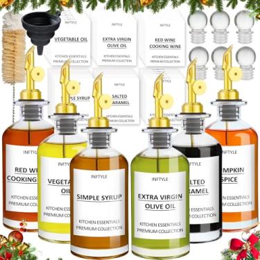 Imagem de INFTYLE Garrafa dispensadora de azeite de oliva, conjunto de 6 garrafas de óleo de cozinha para cozinha, com bico de despejo, tampa de vedação, etiquetas, funil, escova de limpeza (340 g)