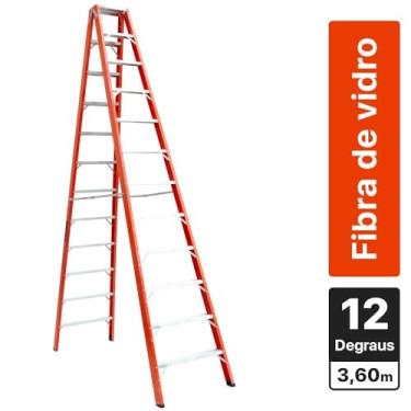 Imagem de Escada tesoura dupla em fibra de vidro 12 degraus 3,60 m - ESC12360 - Rotterman
