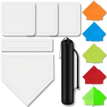 Imagem de Hiboom Conjunto de 5 peças de base de beisebol e softbol com bolsa de transporte portátil, 3 bases de arremesso, 1 placa de casal, 1 borracha de arremesso para kickball, softball, quintal, playground,