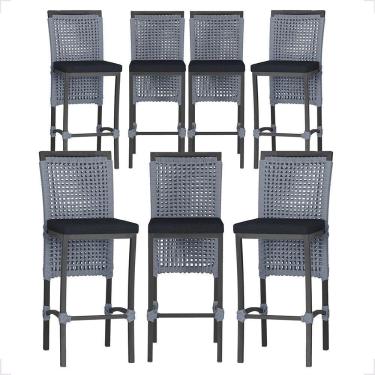 Imagem de 7 Banquetas Em Alumínio Roma Preta Corda Náutica Tecido 12 Prata