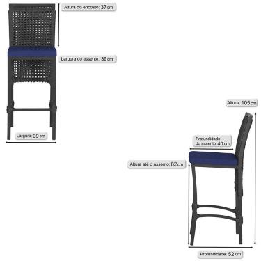 Imagem de 5 Banqueta Em Alumínio Roma Preta Corda Náutica Tecido 10 Preta