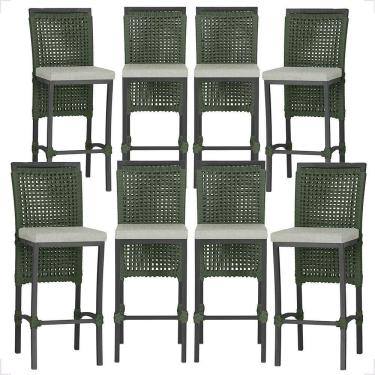 Imagem de 7 Banqueta Em Alumínio Roma Preta Corda Náutica Tecido 3 Verde