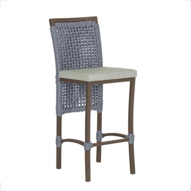 Imagem de 3 Banqueta Em Alumínio Roma Preta Corda Náutica Tecido 5 Prata