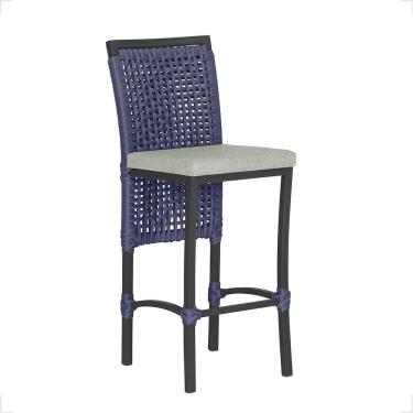 Imagem de Banqueta Em Alumínio Roma Preta Corda Náutica Tecido 3 Azul