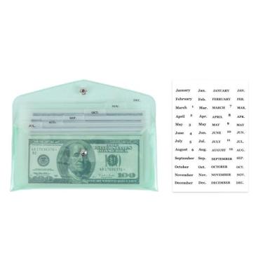 Imagem de NatSumeBasics Carteira envelope para dinheiro, carteira de orçamento transparente, 6 divisórias para dinheiro com adesivo mensal para organizador de recibos de notas (verde)
