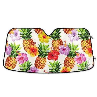 Imagem de Bloqueador solar de carro com flores de abacaxi havaiano, persianas de janela de carro, proteção UV dobrável para janela de carro