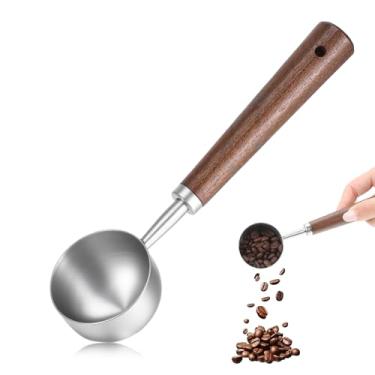 Imagem de Colher medidora de café vintage com cabo de madeira longo capacidade de 10 g/30 ml colher de sopa de metal de aço inoxidável colher de café colher de utensílios de cozinha para cafés, chá, sais de