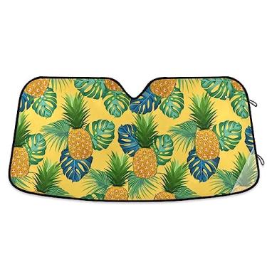 Imagem de Abacaxi Folhas Tropicais Persiana de Carro, Protetor Solar Dobrável, Proteção UV Guarda-Sol Dobrável para Janela de Carro, Escudo Térmico para Carro, Caminhão, SUV, Mantenha Fresco