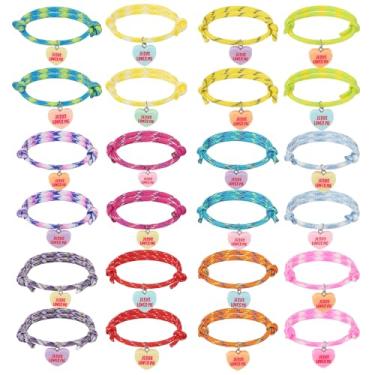 Imagem de Landical Pulseira de presente de Dia dos Namorados Jesus Loves Me lembrancinhas de festa cristã feitas à mão pulseiras ajustáveis para mulheres namorada, adjustable, cordão de paraquedas, resina
