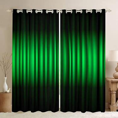 Imagem de Cortina de janela verde neon preta abstrata cortinas ombré para adolescentes crianças adultos decoração de quarto moderno moderno listras cortina de tratamento de janela cortinas geométricas simples