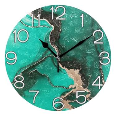 Imagem de GAIGEO Relógio de parede analógico abstrato verde bege decorativo relógio de cozinha rústico estético silencioso sem tique-taque, arte de parede boho decoração de casa, 25 cm, ponteiros pretos