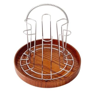 Imagem de LNQKJXIIA Boutiques US Árvore de caneca com bandeja de madeira removível, suporte de copo de ferro de 6 ganchos para bancada para secagem rápida, suporte de pratos de mesa