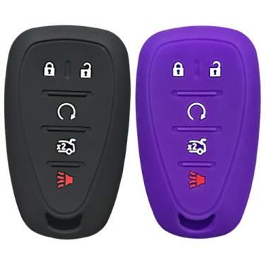 Imagem de Autobase Capa de silicone para chaveiro Chevy Malibu Camaro Trax Traverse Trailblazer Sonic Cruze Volt Equinox Spark | Acessório de carro para Chevrolet | Capa de proteção de chave 2 peças (preto e