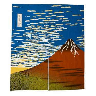 Imagem de Edoten Cortina de porta tradicional japonesa Noren com Ukiyo-e Vermelho Monte Fuji por Hokusai. Compre cortina separando e decorando porta, entrada da cozinha ou corredor.