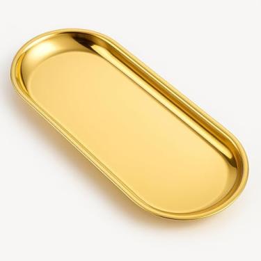 Imagem de Conjunto De 3 Bandejas Douradas Decorativas, Aço Inox Espelhadas para Organização De Joias, Maquiagem e Cosméticos