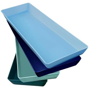 Imagem de US Acrylic Bandejas de plástico costeiras (conjunto de 4) 38 cm x 12,7 cm | Travessas retangulares de festa estreitas inquebráveis reutilizáveis | Servir aperitivos, frutas, vegetais e sobremesas |
