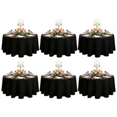 Imagem de WIGENIUS Pacote com 6 toalhas de mesa pretas redondas 224 cm, toalha de mesa de poliéster para mesas redondas de 1,8 m, capas de mesa de tecido lavável resistente a rugas para festas, banquetes de