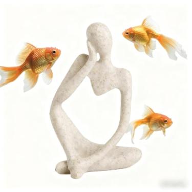 Imagem de Civore Estátua de pensador de arenito, decoração de aquário de peixes e decoração de casa minimalista, ornamento pequeno de resina para betta, ciclídeo, peixe dourado, tartaruga, camarões