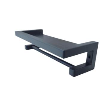 Imagem de Prateleira de Parede com Toalheiro, Metal Preto, Design Moderno, Estilo Minimalista (50 cm)