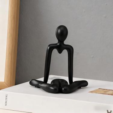 Imagem de Estátua de pensador abstrato, estátua de escultura abstrata minimalista branca, decoração de arte moderna para decoração de mesa de escritório em casa (estilo preto A)