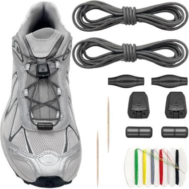Imagem de Lacesgian Kits de cadarços sem amarração 5/64" (2 mm) redondos finos, sistema de bloqueio rápido de 137 cm de comprimento, cordões de substituição para sapatos, Cinza, 54"/140cm