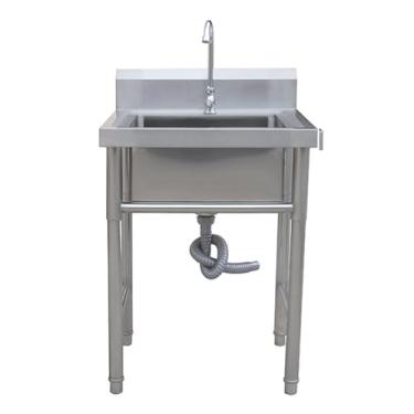 Imagem de Pia utilitária, pia de preparação de aço inoxidável, pia de cozinha de tigela única, pia comercial, pias utilitárias para lavanderia com backsplash, para garagem, restaurante, cozinha, lavanderia (60