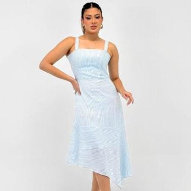Imagem de Vestido Formitz Alça Midi Listrado Assimétrico Feminino-Feminino