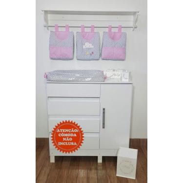 Imagem de Porta Fraldas de Varão e Trocador Anatômico Nuvem Rosa 4 Peças - PolyB