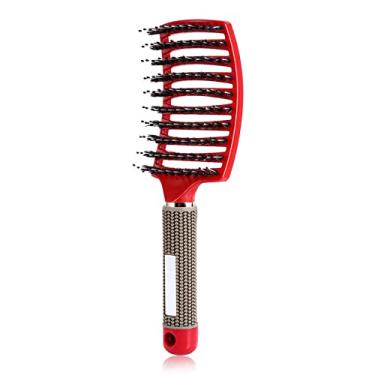 Imagem de Generic Pente de Massagem para Couro Cabeludo, Cerdas de Nylon, Escova de Cabelo Desembaraçadora, Ferramentas de Estilo para Cuidados Com Os Cabelos, Massagem de Dentes Com Contas Redondas, Adequada para Cabelos Secos e Molhados, Uso Pessoal (Vermelho)