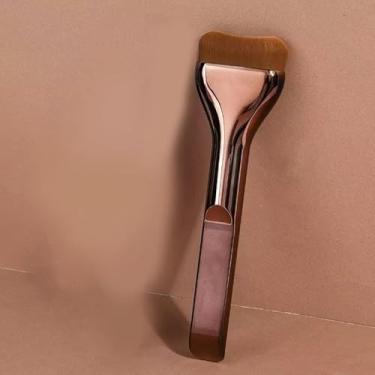 Imagem de Pincel de base Kabuki de topo plano marrom chocolate profissional com cerdas densas ultramacias para aplicação impecável de creme líquido e pó