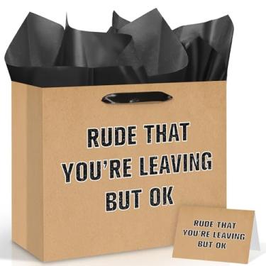 Imagem de Funny Coworker Leaving Gift Bag with Wrapping Tissue Paper & Card Large Rude That You're Leaving But Ok Wrap Bag Going Away Farewell Party Supplies for Women Men Retirement Goodbye New Job