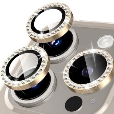 Imagem de Happtkey Protetor de lente de câmera para iPhone 15 Pro, película de proteção de lente de vidro temperado diamante 9H para decoração de celular, anel de metal de liga de alumínio individual
