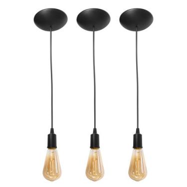 Imagem de Kit 3 Fio Pendente Liso Cabo Retro 1 Metro Com Canopla - magalu