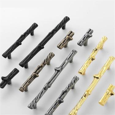 Imagem de HTNAFONI Puxadores de galho dourado puxadores de porta de gaveta de armário puxadores de ramo de bronze preto ferragens de decoração de casa 1 peça (preto orifício único)