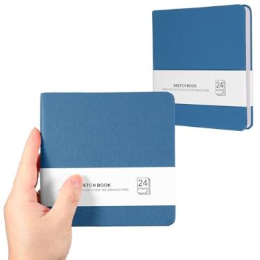 Imagem de PATIKIL Caderno de desenho pequeno, 14 x 13 cm, pacote com 2, mini bloco de papel aquarela, 300 g/m2, papel grosso, 24 folhas/48 páginas, bolso quadrado para desenhar, viagem, artista, adultos, azul