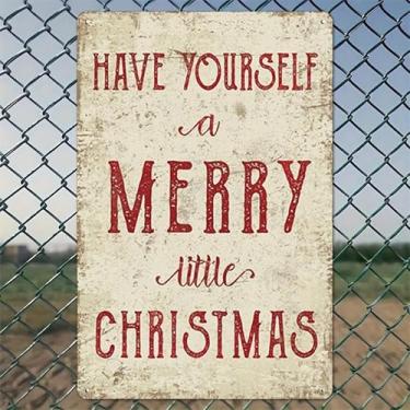 Imagem de Placa Merry Little Christmas Decorações de Natal Arte de parede de alumínio rústico e placa de metal - 20 x 30 cm decoração vintage para ambientes internos e externos para casa, escritório, café