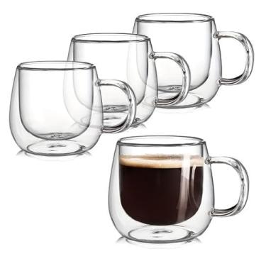 Imagem de Conjunto de 1 xícaras de café expresso, copo de shot expresso de parede dupla com alça, copo expresso de borossilicato alto de 293 ml, vidro com vidro duplo para isolamento térmico e proteção contra